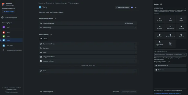 Anpassung der Felder in Jira
