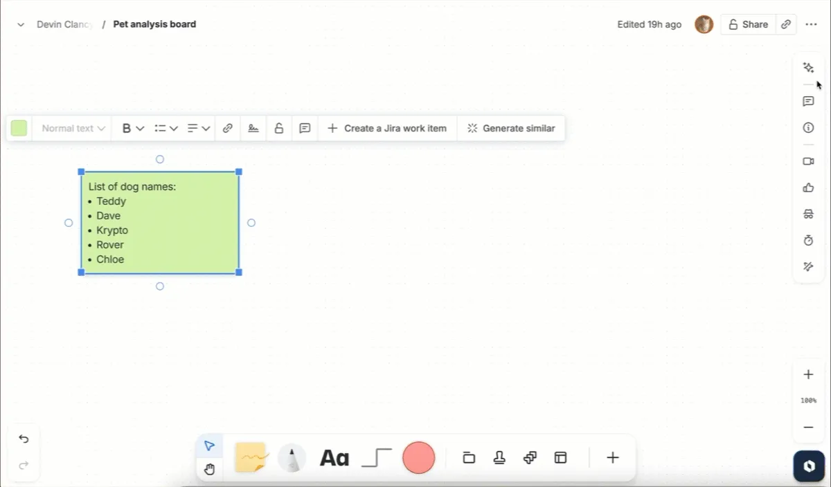 Smart Create zum Erweitern von Konzepten in einer Whiteboard-Haftnotiz verwenden.