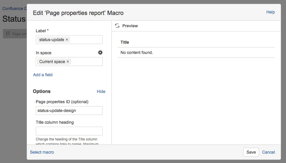 Bearbeiten des Page-Properties-Makros, um die ID einzugeben