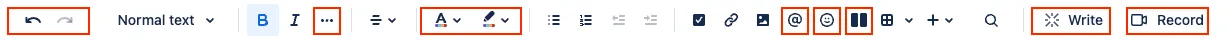 Die Symbolleiste des Confluence Cloud-Editors