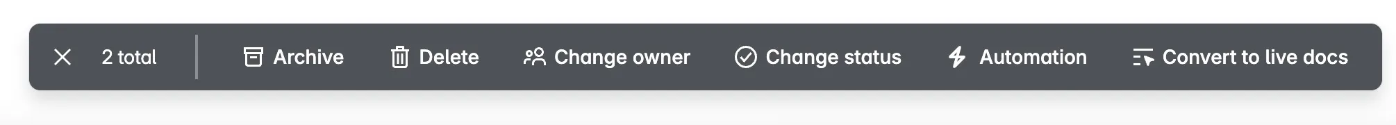 Die Toolbar des Content-Managers, wenn Inhalte ausgewählt wurden
