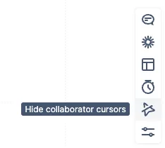 Das Symbol „Cursor von Mitarbeitenden ausblenden" ist in der rechten Whiteboard-Seitenleiste ausgewählt.