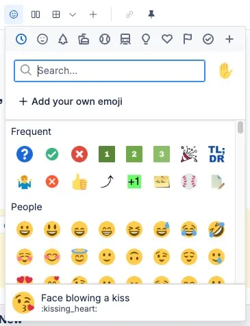 Das Emoji-Auswahlfeld in Confluence Cloud.