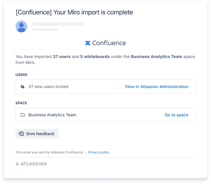 Screenshot des erfolgreichen Import-Bildschirms in Confluence.