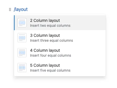 Layouts im "/" Slash-Menü