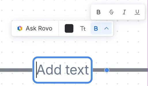 Ein leeres Textetikett auf einer Linie mit angezeigter Text-Toolbar.