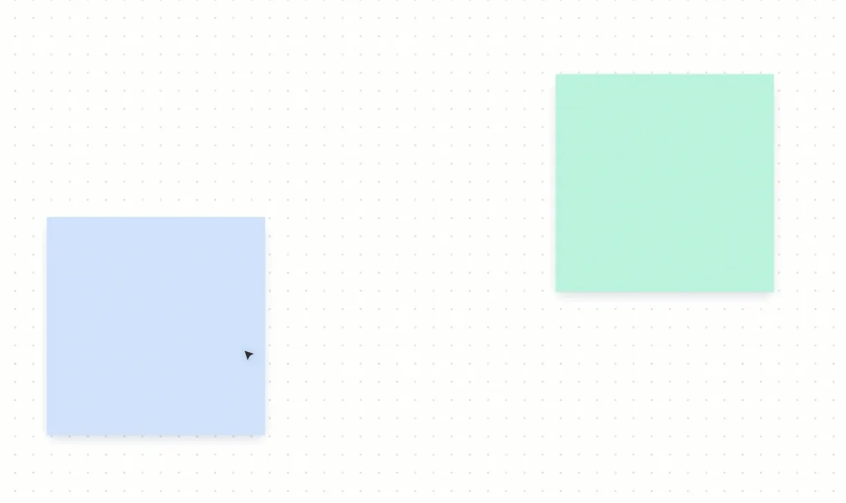Eine Animation zeigt eine Linie, die zwei Haftnotizen verbindet. Die Linie ändert ihre Form, wenn eine Haftnotiz über das Whiteboard gezogen wird.