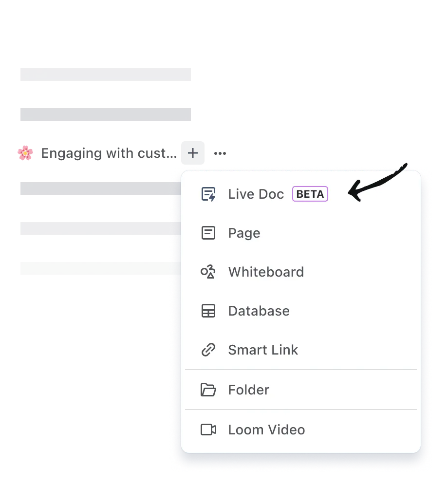Das kontextuelle Erstellen-Menü mit der Live Doc Option.