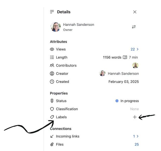 Ansicht des Details-Panels eines Live Docs.