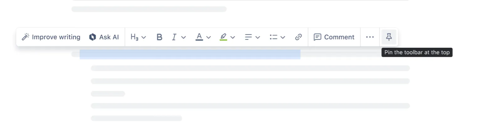 Screenshot der Inline-Symbolleiste im Confluence-Editor.