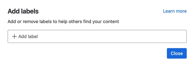 Modal zum Hinzufügen von Labels zu Inhalten in Confluence.