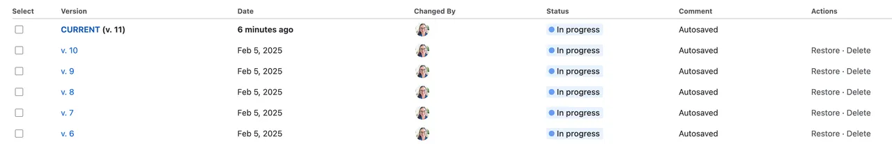 Versionsverlauf eines Live Docs.