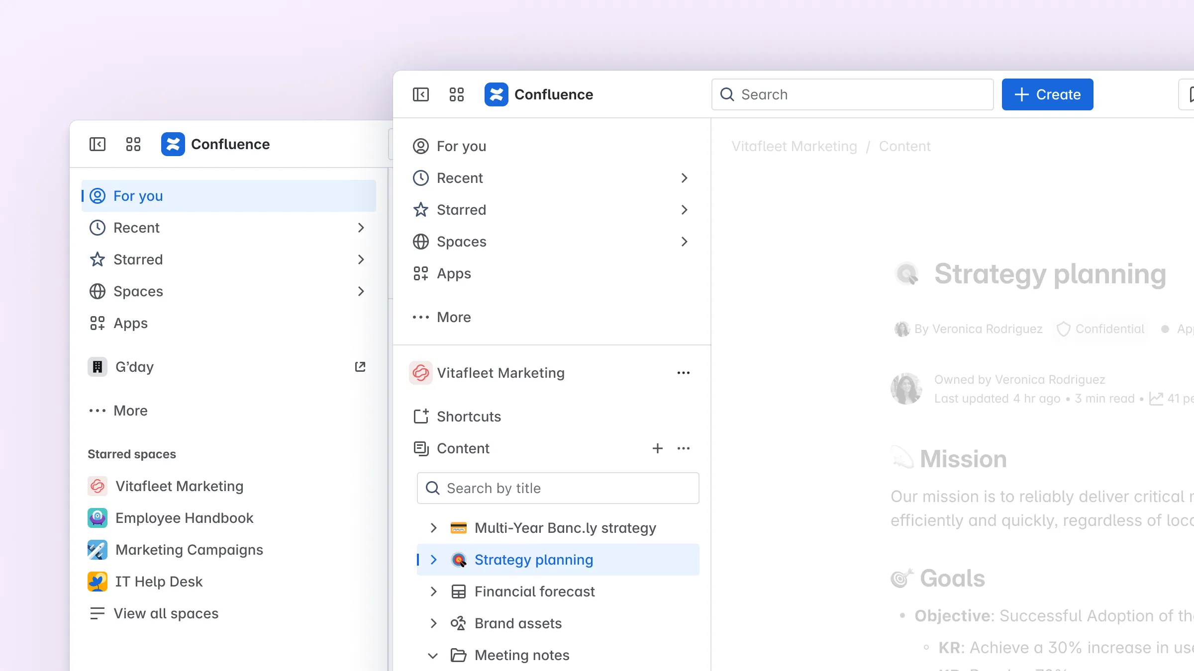 Screenshot der neuen Navigation in Confluence