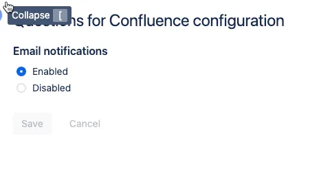 Einstellungen zum Aktivieren von E-Mail-Benachrichtigungen für Questions for Confluence