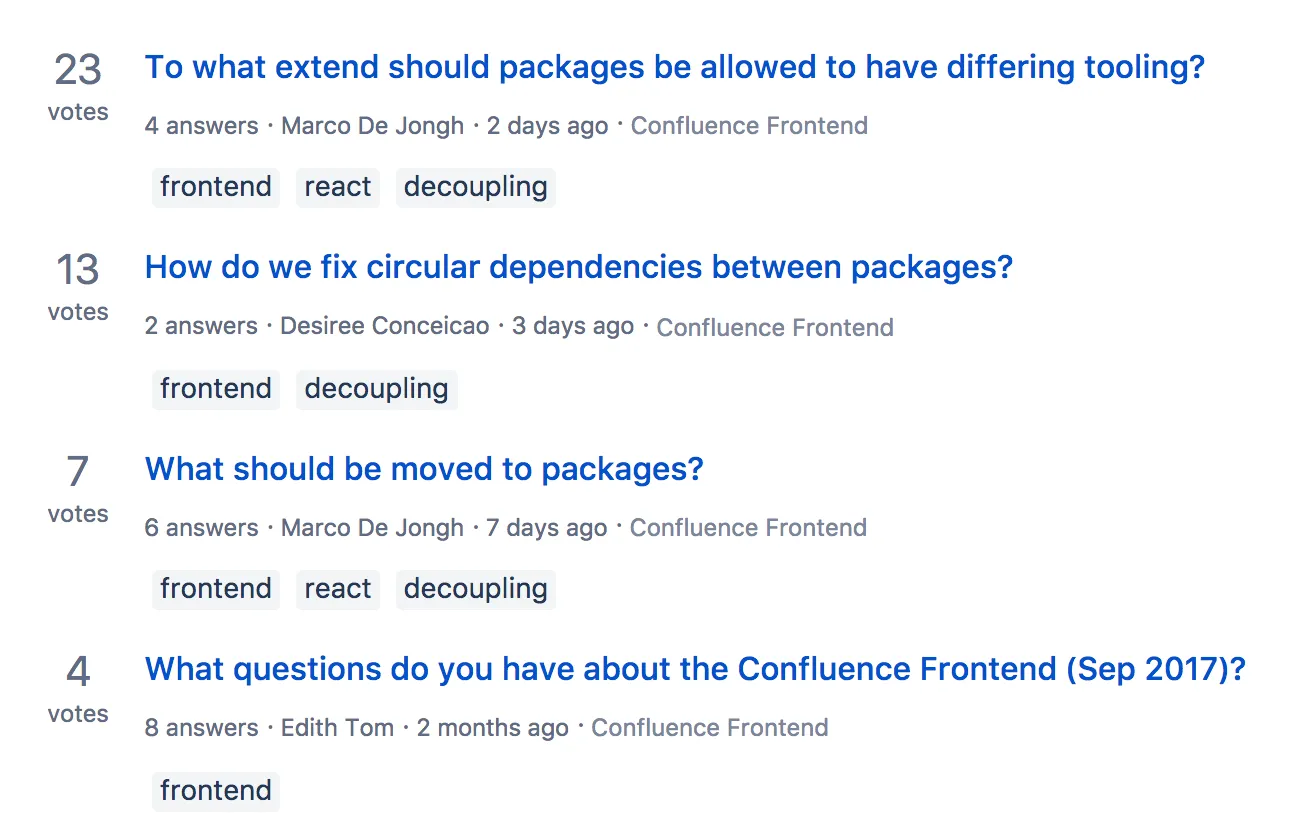 Beispiel für das Questions-List-Makro auf einer Seite
