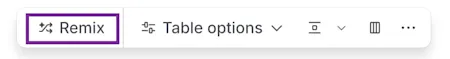 Die schwebende Symbolleiste für eine Tabelle mit hervorgehobener Remix-Option.