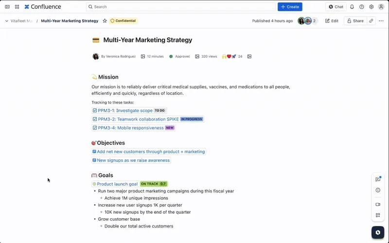GIF der Seitenleisten-Erfahrung in Confluence