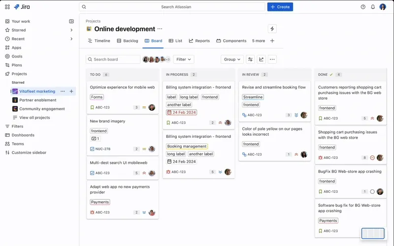 GIF der Seitenleisten-Erfahrung in einem Jira-Projektboard