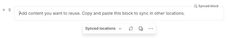 Ein neu erstellter synchronisierter Block mit Platzhaltertext und sichtbarer schwebender Symbolleiste.