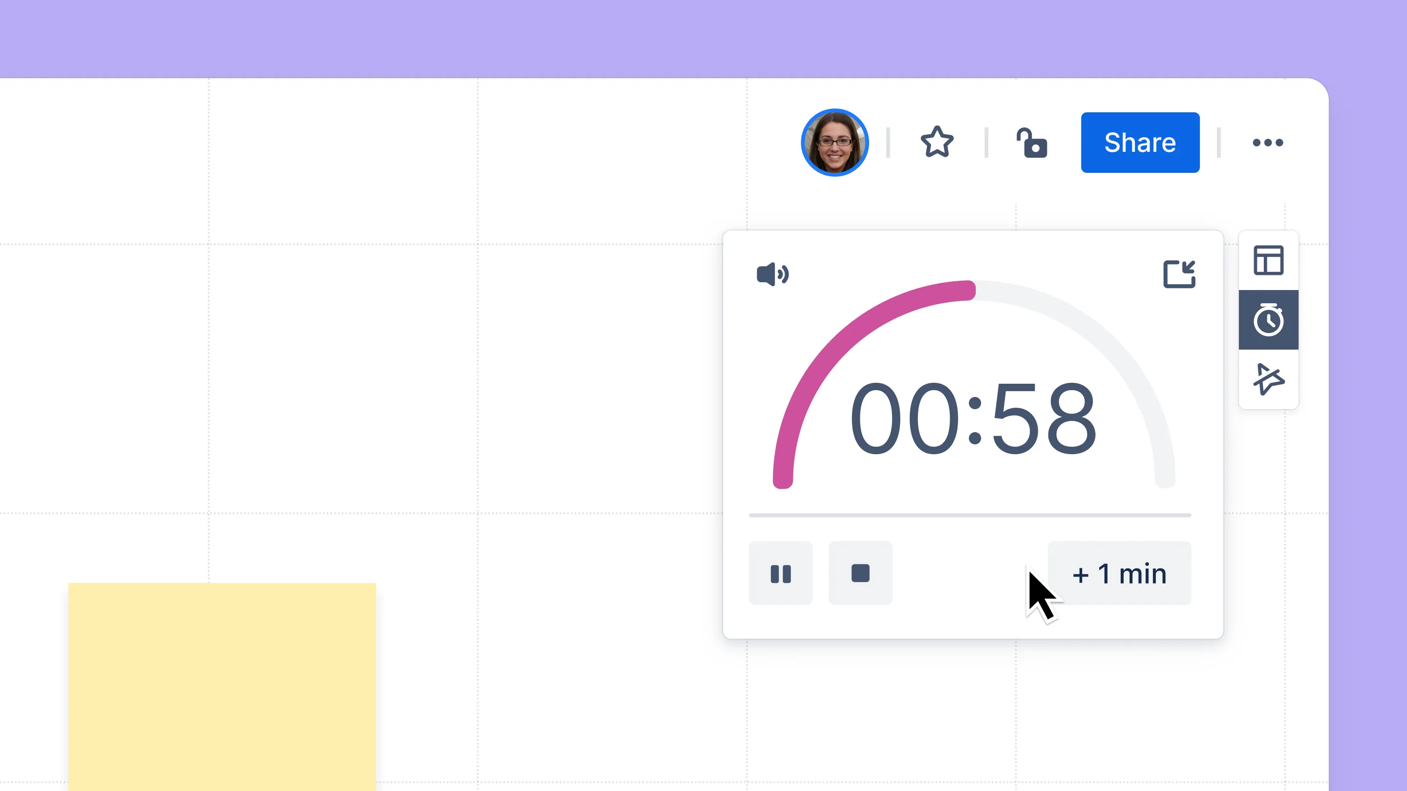 Ein Whiteboard-Timer mit noch 58 verbleibenden Sekunden.