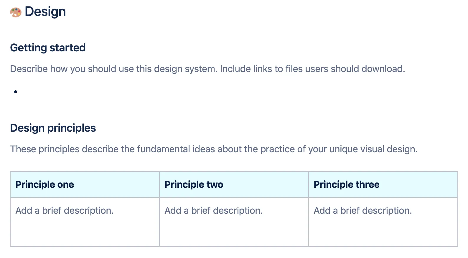 Platzhaltertext aus der Design-Systems-Vorlage in Confluence Cloud