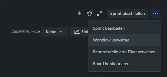 Workflow verwalten Menü in Jira