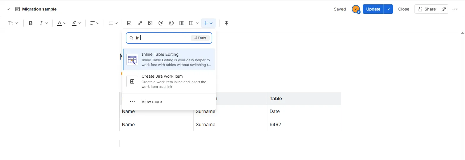 Inline Table Editing Migration Step 1
