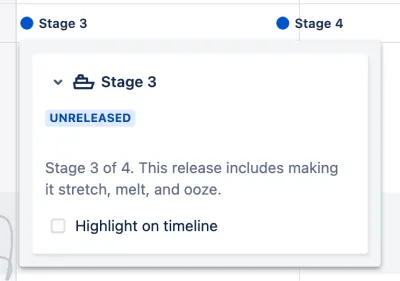 Detailansicht eines Releases in der Jira Zeitleiste nach Klick auf das Symbol