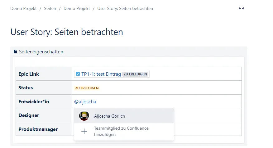 Produktanforderungen in Confluence