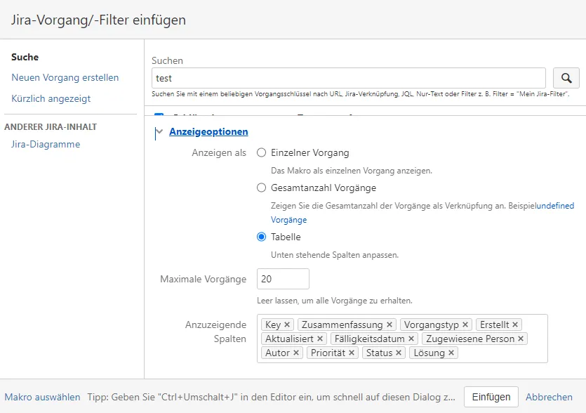 Jira Makro in Confluence