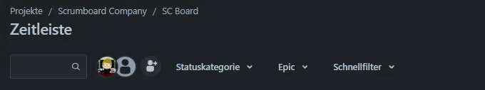 Filteroptionen am oberen Rand der Jira Zeitleiste