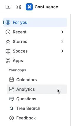 Zugriff auf Site-Analytics über das Confluence-Apps-Menü.