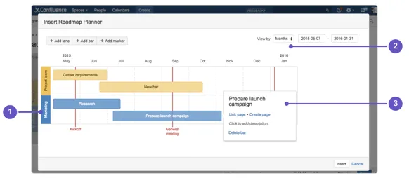 Zeigt den Aufbau der Roadmap mit Hinweispfeilen, die der Liste darunter entsprechen