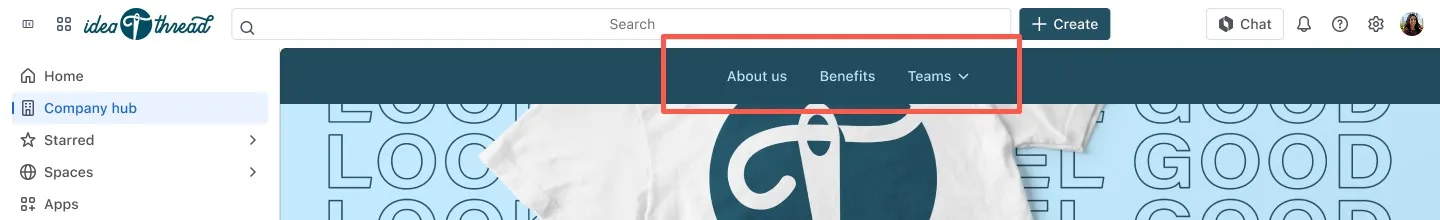 Ein Links-Menü oben im Company Hub, rot umrahmt hervorgehoben