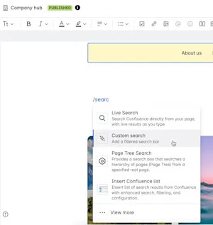 Der Slash-Befehl mit hervorgehobener Option Custom Search