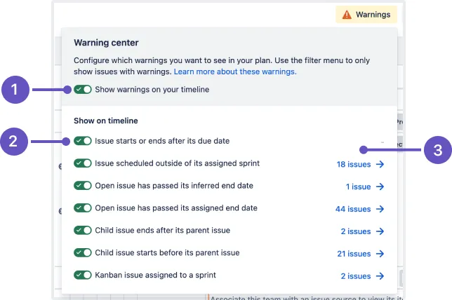 Das Warnzentrum in Jira Plans