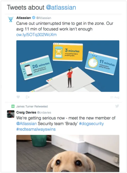 So sieht eine eingebettete Liste von Tweets mit dem Widget-Connector-Makro aus